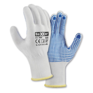 teXXor® Feinstrick-Handschuhe NYLON - weiß-blaue Noppen