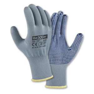 teXXor® Feinstrick-Handschuhe NYLON - grau-blaue Noppen