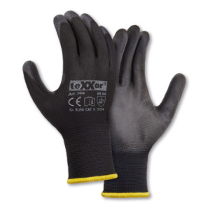 teXXor® Polyester-Strickhandschuhe POLYURETHAN BESCHICHTET - schwarz-schwarz