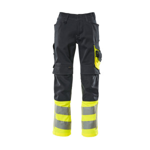 MASCOT® Leeds SAFE SUPREME Hose mit Knietaschen - Schwarzblau/Hi-vis Gelb