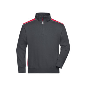 James & Nicholson Workwear Half-Zip Sweat - COLOR - carbon/red