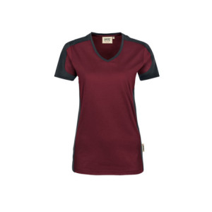 HAKRO Damen V-Shirt Contrast MIKRALINAR® - weinrot/anthrazit